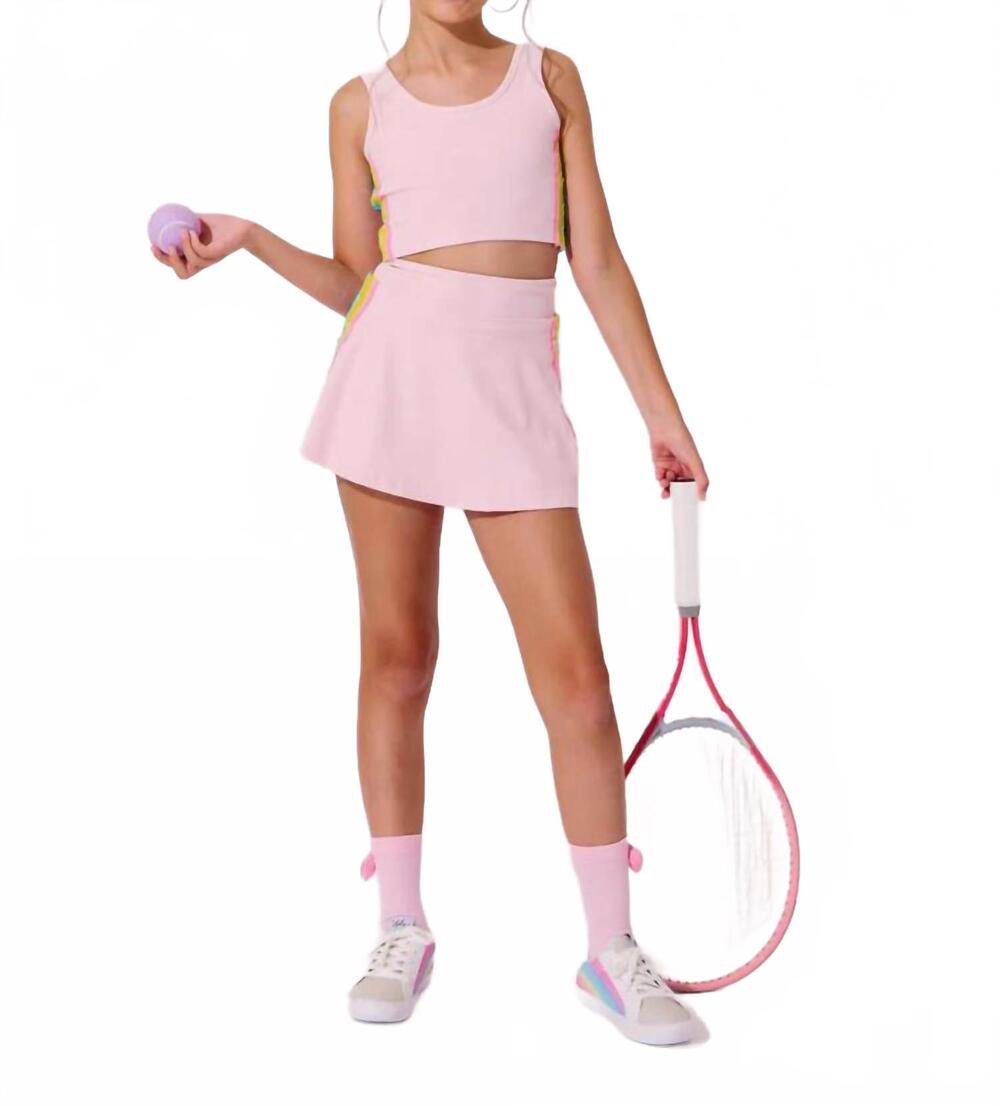 NEW LOLA + THE BOYS rainbow sherbert sequin tennis set in pink